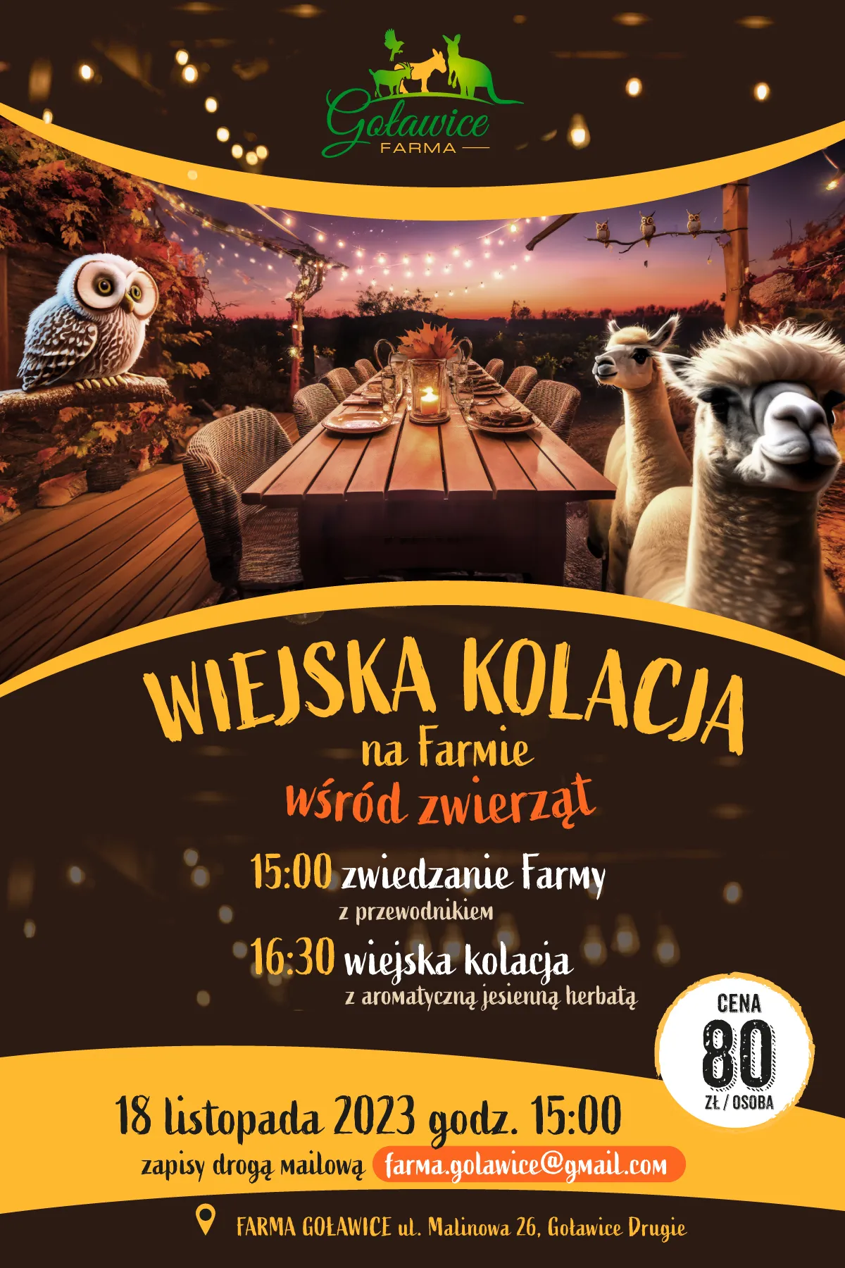 Wiejska kolacja na Farmie wśród zwierząt